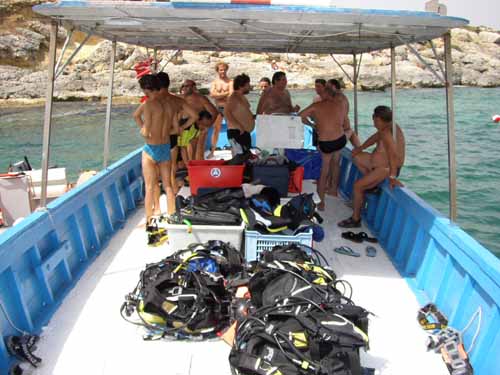 Individuazione del punto di immersione e ancoraggio della barca.